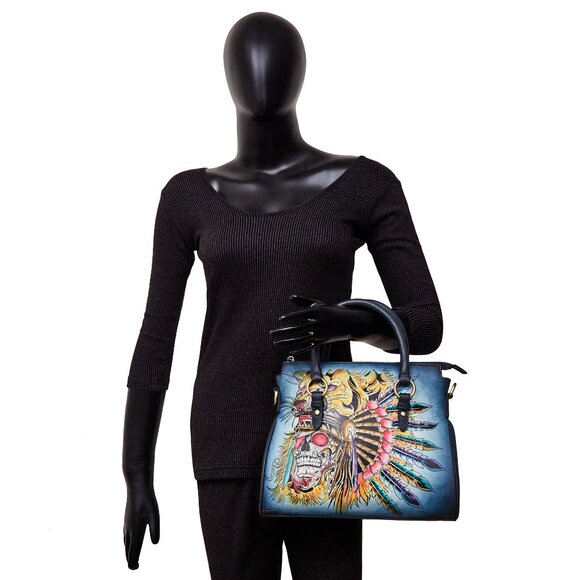 Leather Hand Painted Tote Bag – Ladies Top Handle Handbag, Crossbody Bag - Picture 9 of 9